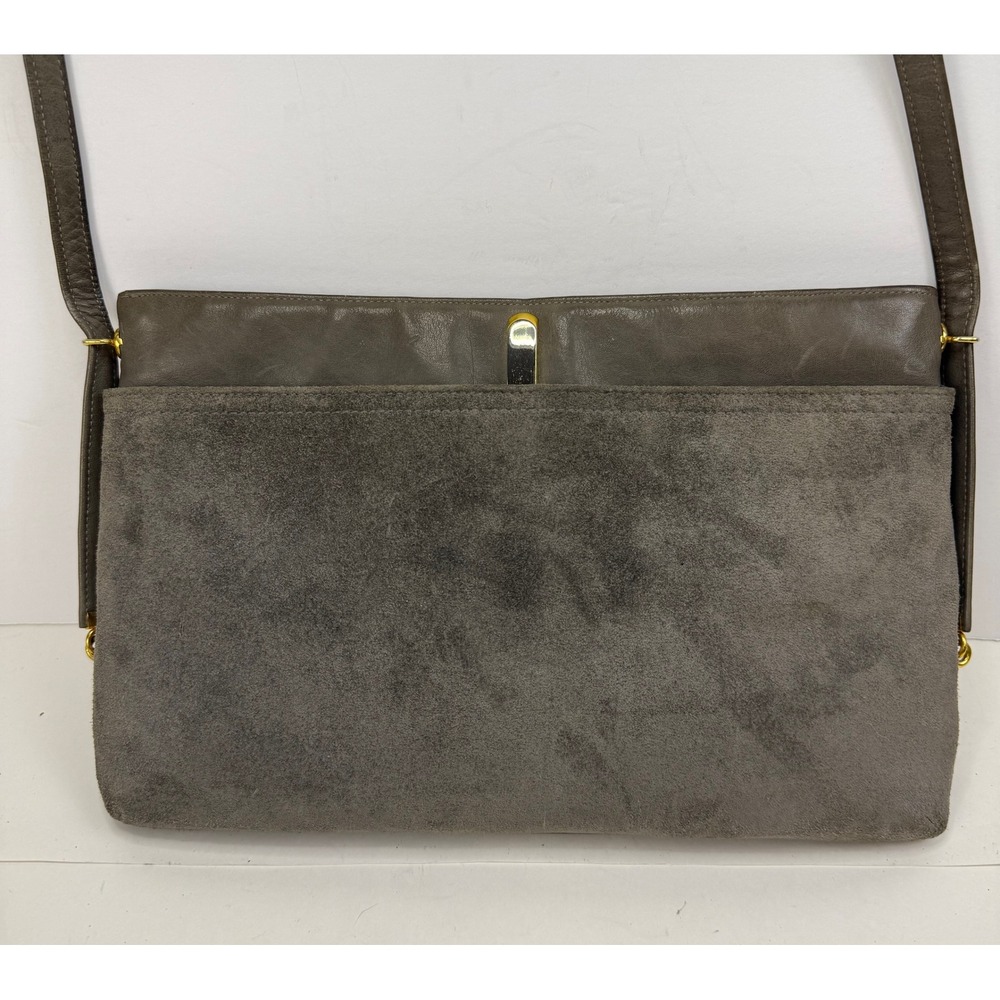 Susan Gail Vintage Grey Leather Suede Crossbody Bag Gold Hardware Minimalist